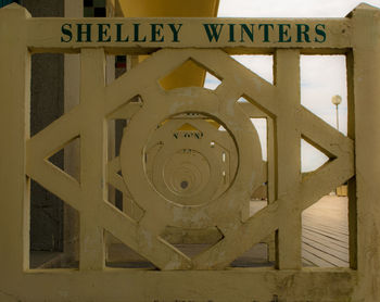 Close-up of information sign