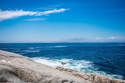 Scenic view of sea against blue sky