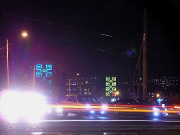 Light trails on road at night