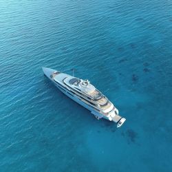 High angle view of ship sailing in sea