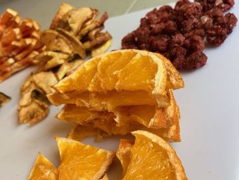 High angle view of bread in plate on table