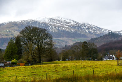 Scenic view of snowcapped mountains against sky