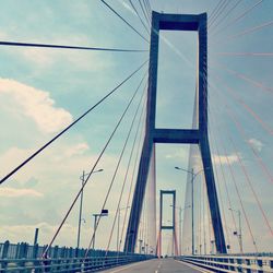 Suspension bridge over river