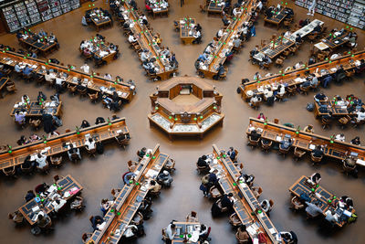 High angle view of equipment on table