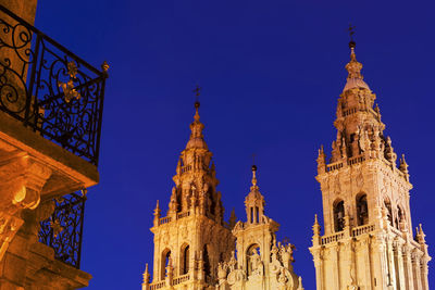 Santiago de compostela cathedral church at night in galicia, spain