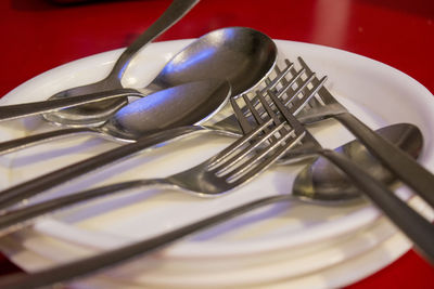 High angle view of objects on table