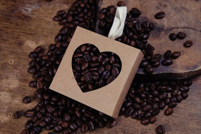 High angle view of coffee beans on table