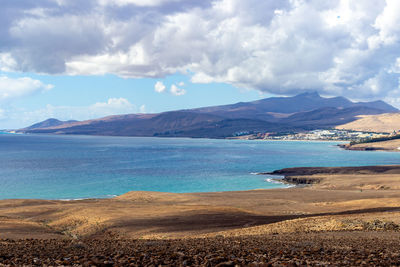 Panoramic view peninsula jandia on canary island fuerteventura, spain with coastline and mountain 