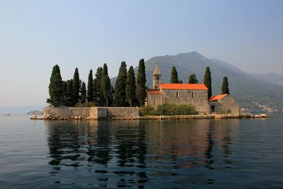 Scenic view of lake against clear sky