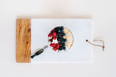 Directly above shot of breakfast served on table