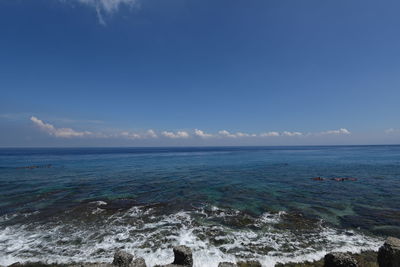 Scenic view of sea against blue sky