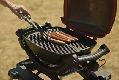 Close-up of meat on barbecue grill