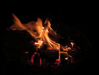 Close-up of fire in the dark