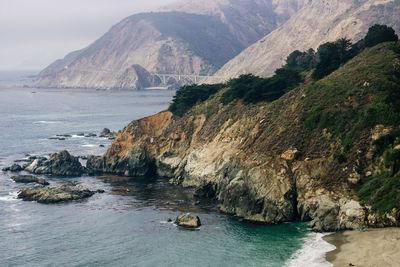 Scenic view of sea and mountains