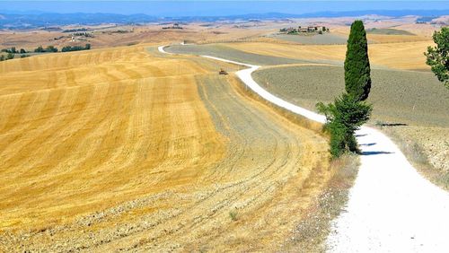 High angle view of narrow stream along landscape