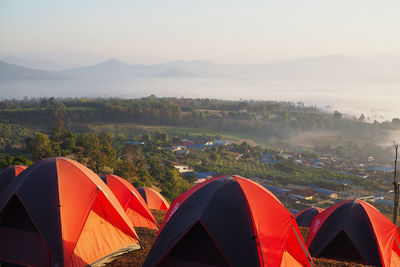 Scenic view of mountains against sky during sunset