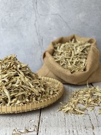 Close-up of dry food on table