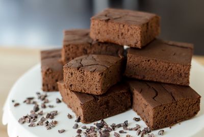 Close-up of chocolate cake on table
