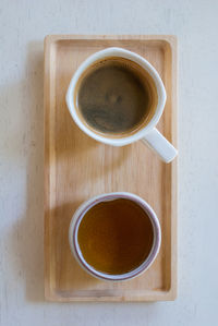 High angle view of coffee on table