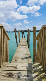 View of wooden jetty against cloudy sky