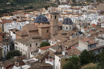 High angle view of buildings in city