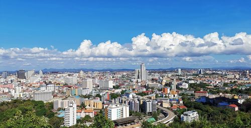 High angle view of townscape against sky