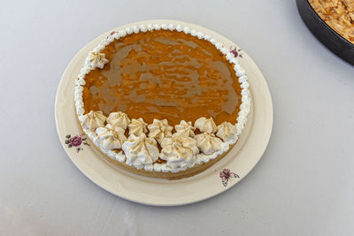 High angle view of breakfast in plate on table