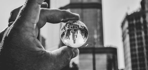 City skyline through clear ball