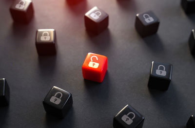 Close-up of dices on table