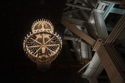 Low angle view of illuminated chandelier