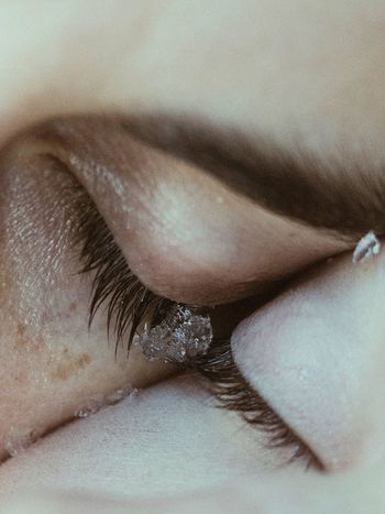 CLOSE-UP OF WOMAN EYE ON FLOOR