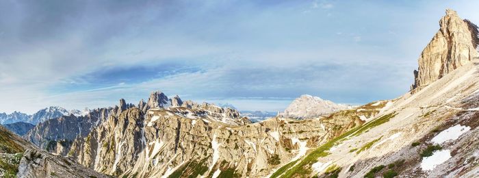 Panorama view of dolomites alpine peaks. south tyrol region. beautiful nature of italy.