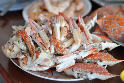 High angle view of seafood in plate