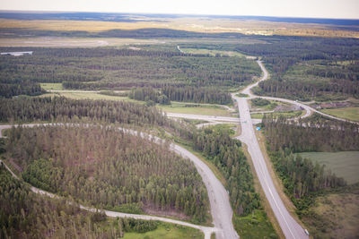 High angle view of road on landscape against sky