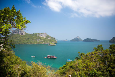 Scenic view of sea against blue sky