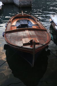 High angle view of boat moored on lake