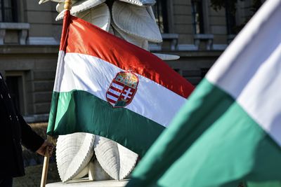 Close-up of flag against built structure