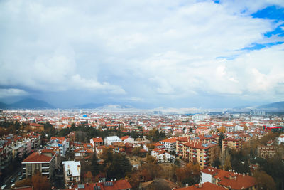 High angle view of townscape against sky