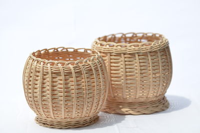 Close-up of wicker basket on table