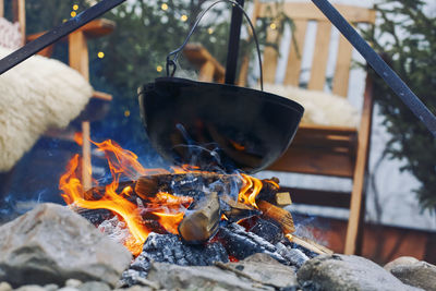 Close-up of meat on barbecue grill