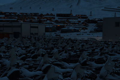 High angle view of people in city during winter