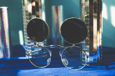 Close-up of glasses on table