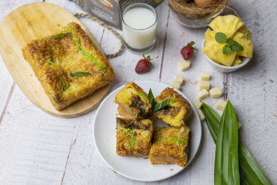High angle view of food on table