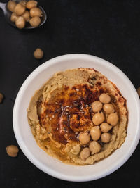 High angle view of bread in bowl on table