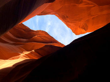 Low angle view of rock formation against sky