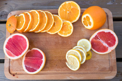 Close-up of fruits on cutting board