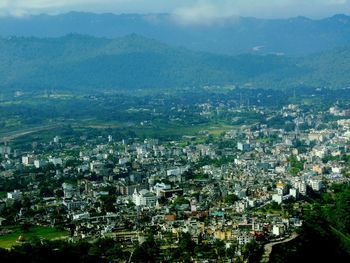 High angle view of cityscape against sky