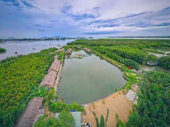 High angle view of beach against sky