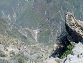High angle view of rock formations on land