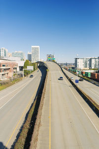 An overpass in the city. highways and railways in the city center